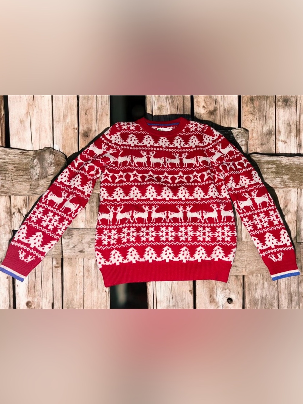 Mini Boden Red & White Reindeer Fair Isle Sweater